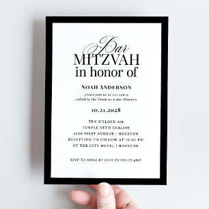 Classic Luxe   Elegant Black and White Bar Mitzvah Invitation