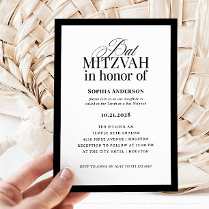 Classic Luxe   Elegant Black and White Bat Mitzvah Invitation