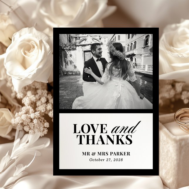 Classic Luxe Elegant Black and White Wedding Photo Thank You Card (Creator Uploaded)