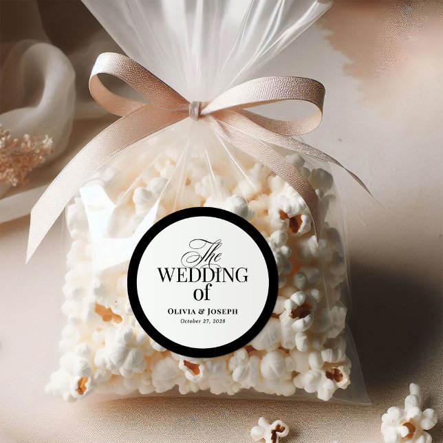 Classic Luxe | Elegant Black and White Wedding Round Sticker (Creator Uploaded)