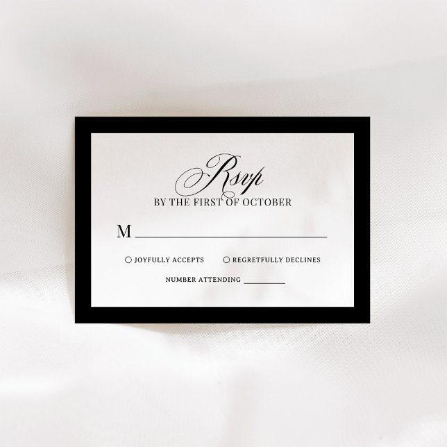 Classic Luxe | Elegant Black and White Wedding RSVP Card (Creator Uploaded)