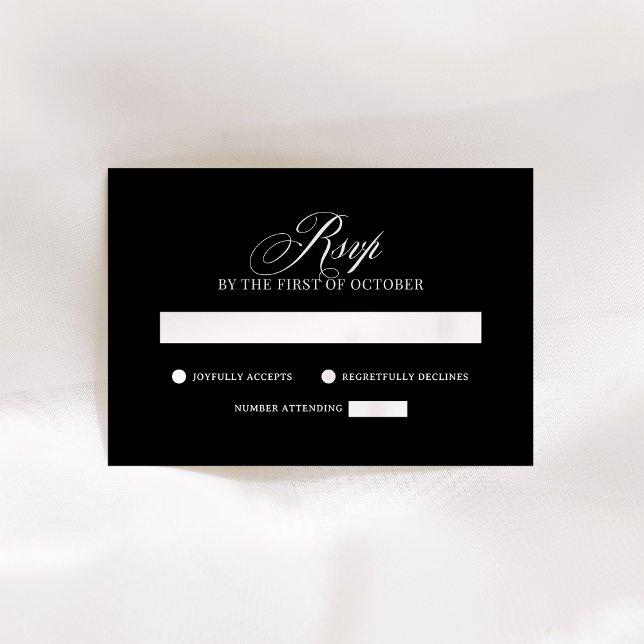 Classic Luxe | Elegant Black Wedding RSVP Card (Creator Uploaded)