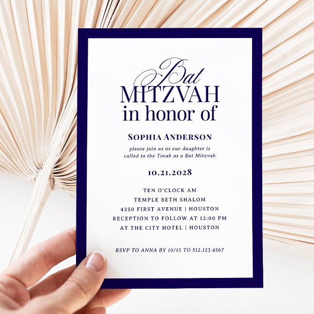 Classic Luxe | Elegant Blue and White Bat Mitzvah Invitation (Creator Uploaded)