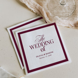 Classic Luxe Elegant Burgundy and White Wedding Napkin
