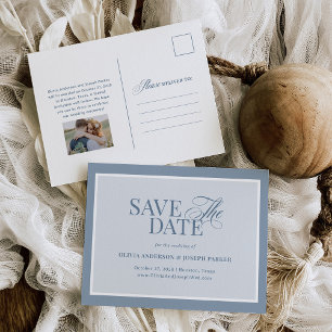 Classic Luxe   Elegant Dusty Blue Save the Date Announcement Postcard