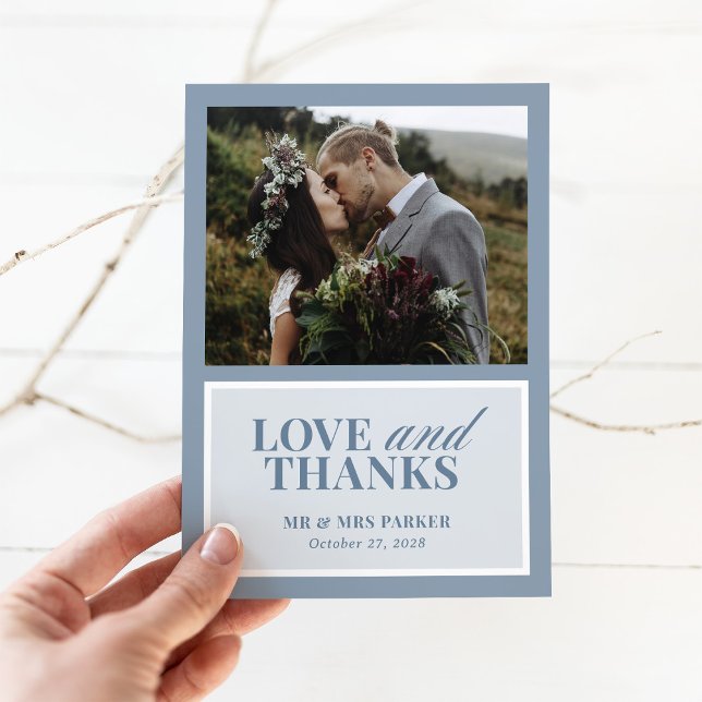 Classic Luxe | Elegant Dusty Blue Wedding Photo Thank You Card (Creator Uploaded)