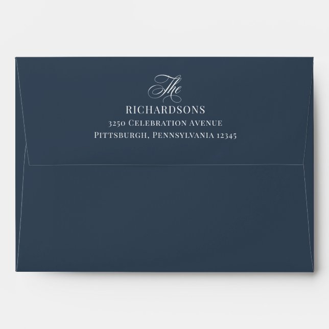 Classic Luxe | Elegant Navy Blue Wedding Envelope (Back (Top Flap))