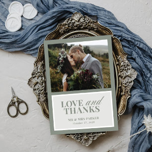 Classic Luxe   Elegant Sage Green Wedding Photo Thank You Card
