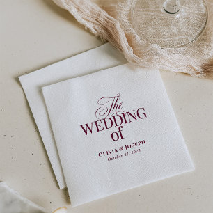 Classic Luxe Elegant White and Burgundy Wedding Napkin
