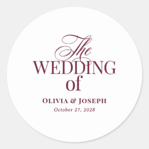 Classic Luxe Elegant White and Burgundy Wedding Round Sticker