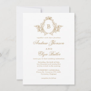 Classic Luxe Gold Monogram Crest Custom Wedding  Invitation