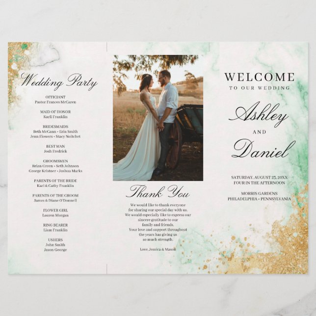 Classic Luxe Marble Trifold Wedding Program Flyer (Front)