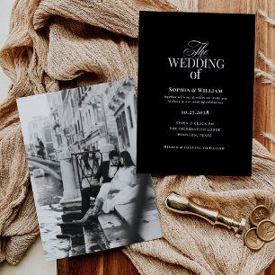 Classic Luxe Photo Elegant Black Wedding Invitation