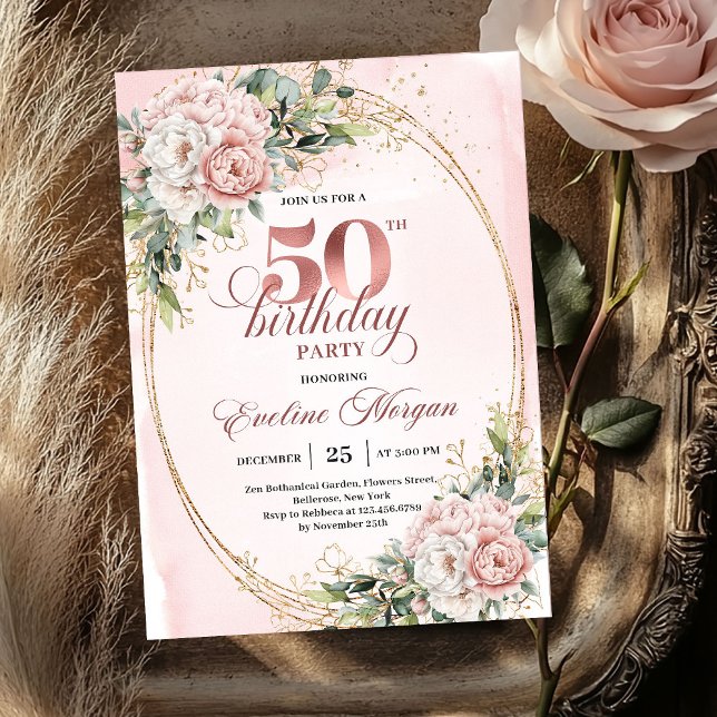 Classic Luxe Rose Gold 50th Birthday Invitation (Classic Luxe Rose Gold 50th Birthday Invitation)