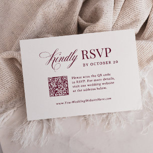 Classic Luxe Scannable Burgundy QR Code Wedding RSVP Card