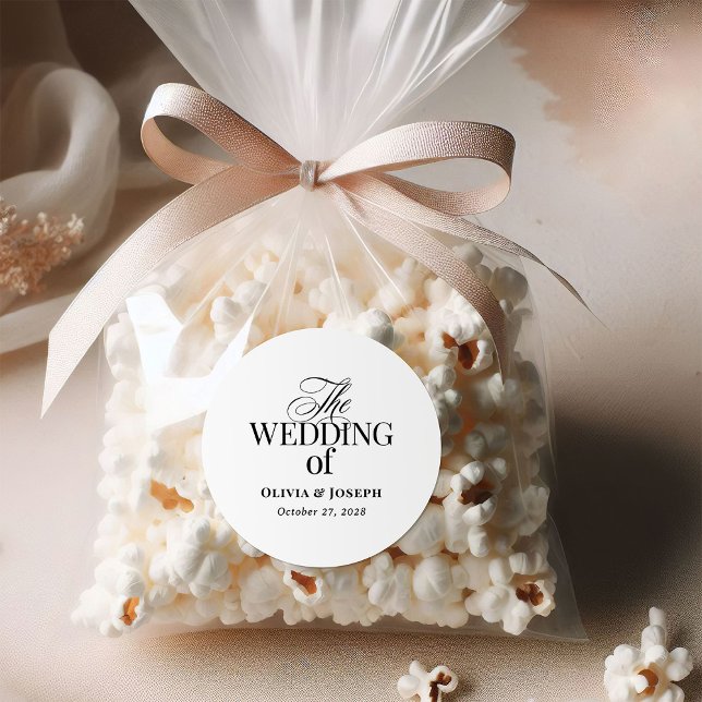 Classic Luxe | Simple Black and White Wedding Round Sticker (Creator Uploaded)