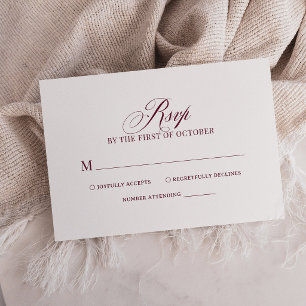 Classic Luxe Simple White and Burgundy Wedding RSVP Card