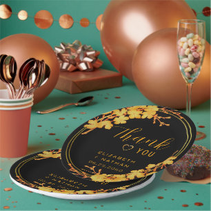 Classic Luxury Black & Gold Wedding Thank You Paper Plate