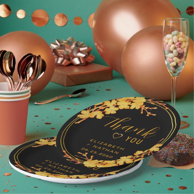 Classic Luxury Black & Gold Wedding Thank You Paper Plate (Multi)