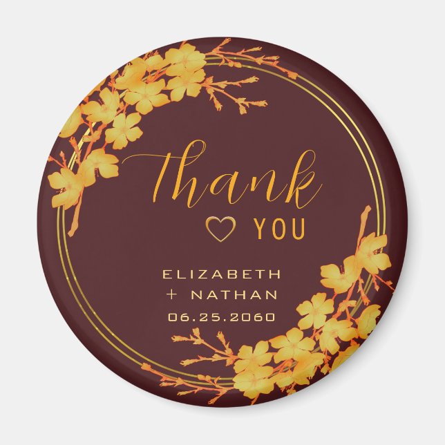 Classic Luxury Burgundy & Gold Wedding Thank You Magnet (Front)