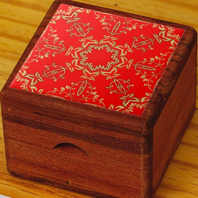 Classic Luxury Chic Faux Gold Ornaments On Red Ceramic Tile (Creator Uploaded)