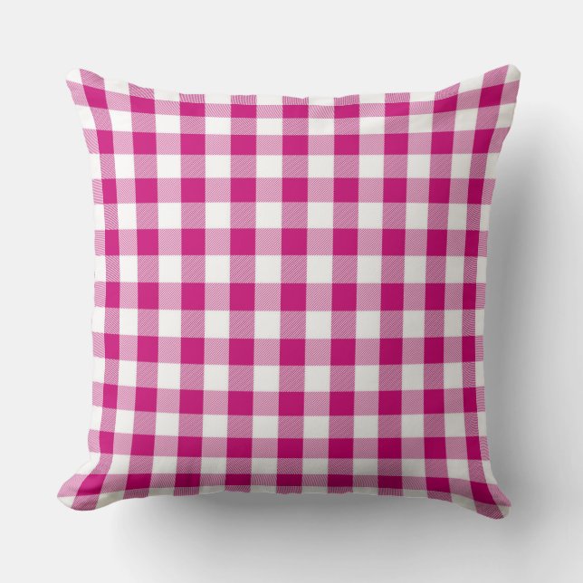 Classic Magenta Gingham Pattern Throw Pillow (Front)