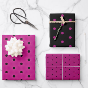 Classic Magenta Pink Black Pin-hole & Polka Dot Wrapping Paper Sheet