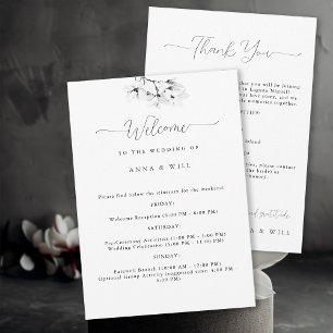 Classic Magnolia Black White Wedding Itinerary Invitation