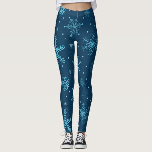 Classic Majestic Christmas Snowflakes on navy blue Leggings