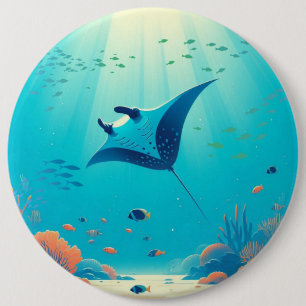 Classic, manta ray coastal art 6 cm round badge