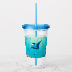 Classic, manta ray coastal art acrylic tumbler