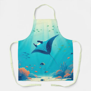 Classic, manta ray coastal art apron
