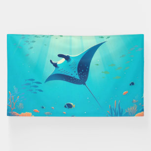 Classic, manta ray coastal art banner