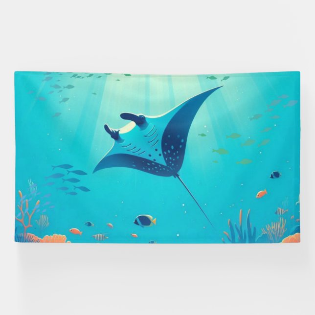 Classic, manta ray coastal art banner (Horizontal)