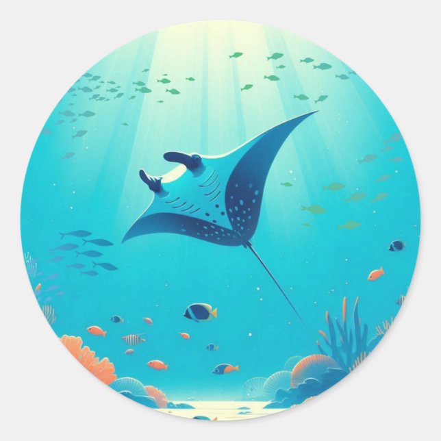 Classic, manta ray coastal art classic round sticker (Front)