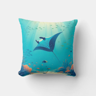 Classic, manta ray coastal art cushion