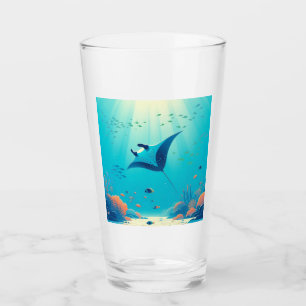 Classic, manta ray coastal art glass