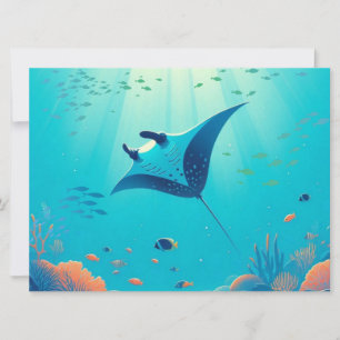 Classic, manta ray coastal art holiday card