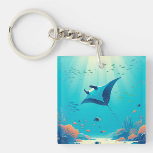 Classic, manta ray coastal art key ring