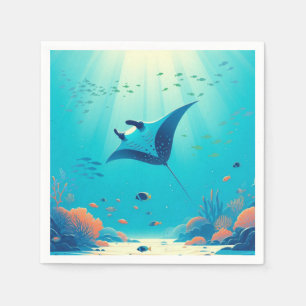 Classic, manta ray coastal art napkin