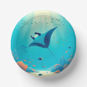 Classic, manta ray coastal art paper plate