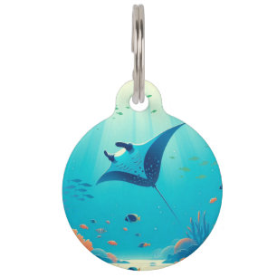 Classic, manta ray coastal art pet tag