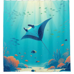 Classic, manta ray coastal art shower curtain
