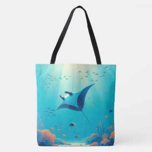 Classic, manta ray coastal art tote bag