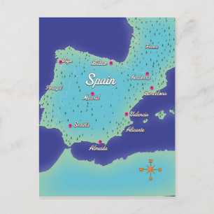 Classic Map Of Spain Postcard