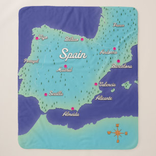 Classic Map Of Spain Sherpa Blanket