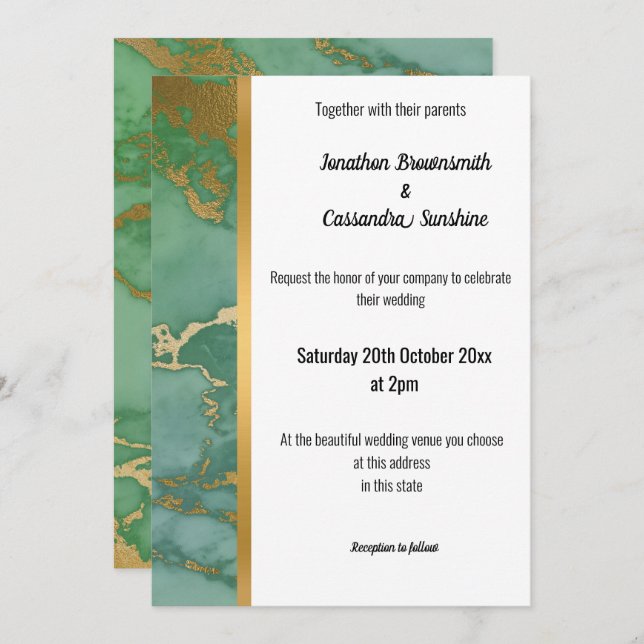 CLASSIC MARBLE SAGE GOLD TRIM INVITATION (Front/Back)