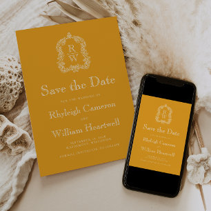 Classic Marigold Yellow Monogram Crest Save The Date