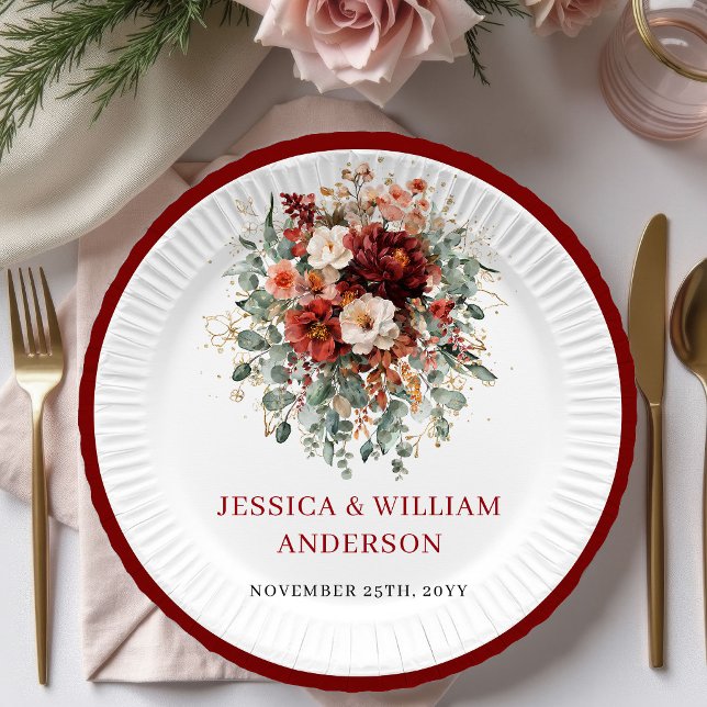 Classic Maroon Autumn Wedding Paper Plates Design (Classic Maroon Autumn Wedding Paper Plates Design

)