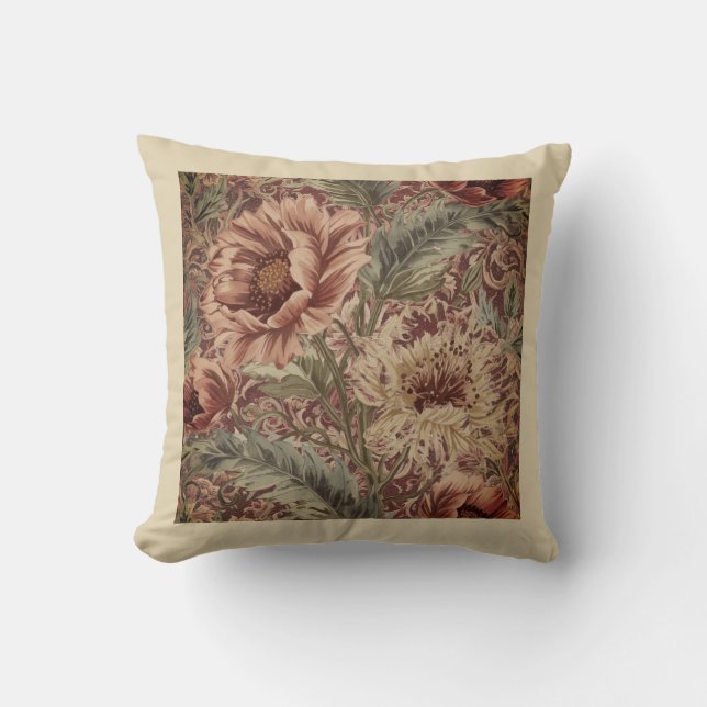Classic, Maroon Beigi Flowers Pattern Cushion (Front)